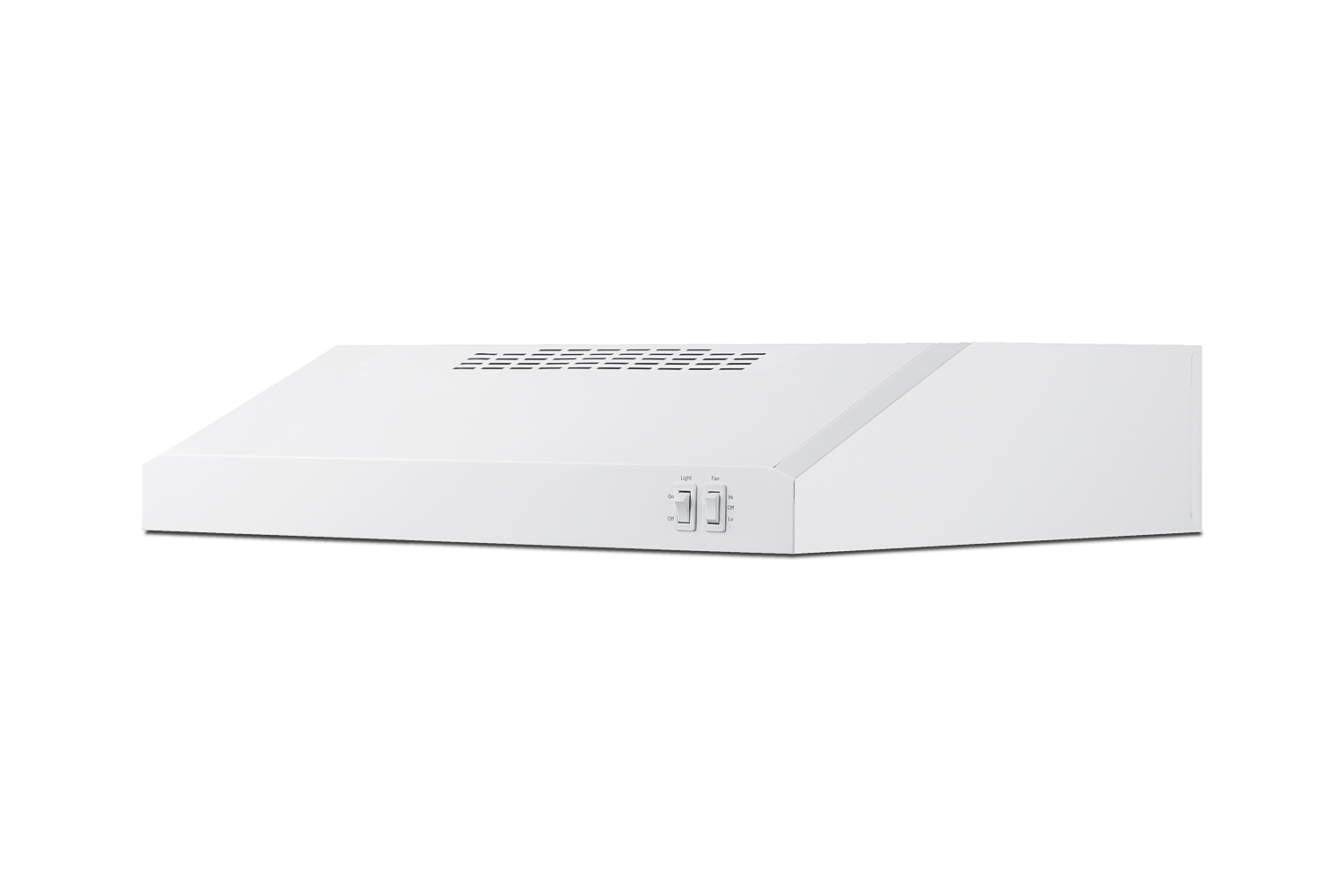 24 inch wide under cabinet convertible range hood for ducted or ductless use in white, made in North America
